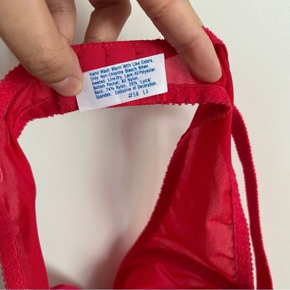 Vintage 90s JCPenney Fantasia Red Lace Underwire Bra Size 34C Romantic Lingerie - Picture 7 of 8